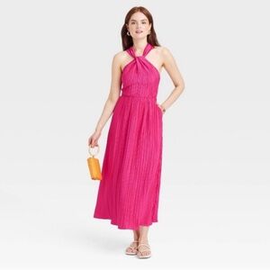 NWT Women's Halter Midi Dress - A New Day Hot Pink
